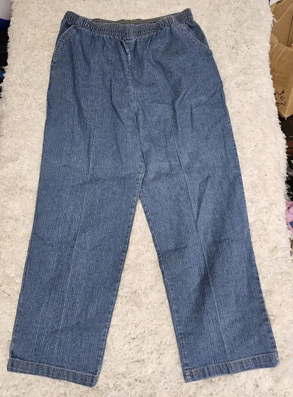 Laura Scott Vintage Denim Pull On Pants Women Size 16 Elastic Waist Textured Fit